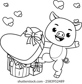 Valentine Day Coloring Page with cute pig