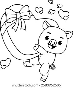 Valentine Day Coloring Page with cute pig