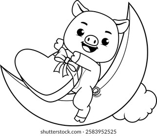 Valentine Day Coloring Page with cute pig