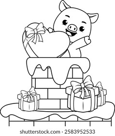 Valentine Day Coloring Page with cute pig