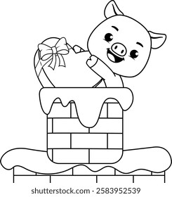 Valentine Day Coloring Page with cute pig