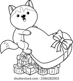 Valentine Day Coloring Page with cute husky