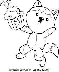 Valentine Day Coloring Page with cute husky