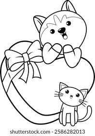 Valentine Day Coloring Page with cute husky