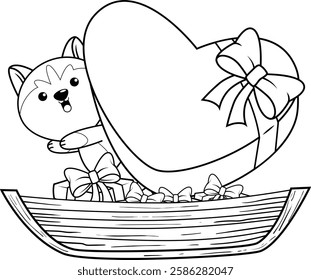 Valentine Day Coloring Page with cute husky