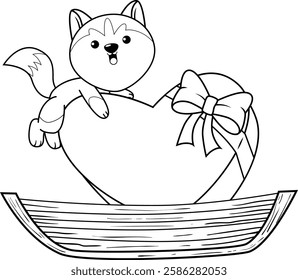 Valentine Day Coloring Page with cute husky