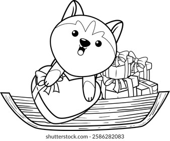 Valentine Day Coloring Page with cute husky