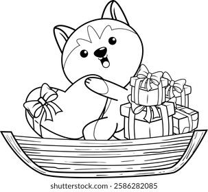 Valentine Day Coloring Page with cute husky