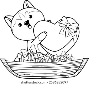 Valentine Day Coloring Page with cute husky