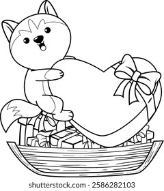 Valentine Day Coloring Page with cute husky