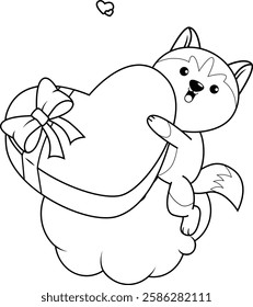 Valentine Day Coloring Page with cute husky