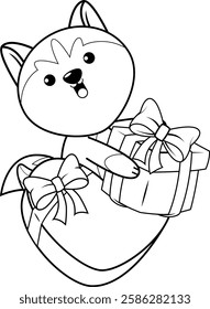 Valentine Day Coloring Page with cute husky