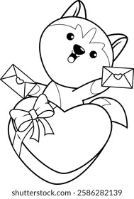 Valentine Day Coloring Page with cute husky