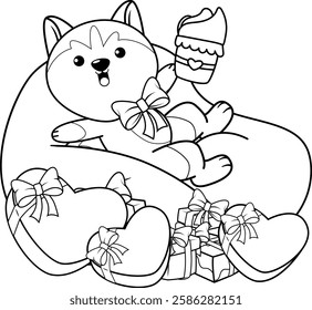 Valentine Day Coloring Page with cute husky