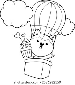 Valentine Day Coloring Page with cute husky