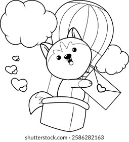 Valentine Day Coloring Page with cute husky