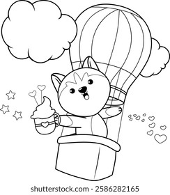 Valentine Day Coloring Page with cute husky