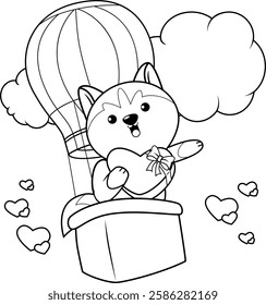 Valentine Day Coloring Page with cute husky