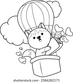 Valentine Day Coloring Page with cute husky