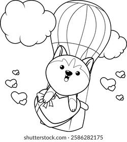 Valentine Day Coloring Page with cute husky