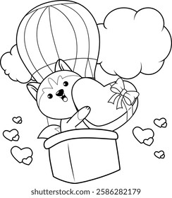 Valentine Day Coloring Page with cute husky