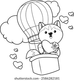 Valentine Day Coloring Page with cute husky