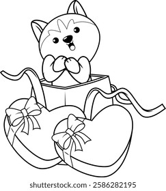 Valentine Day Coloring Page with cute husky