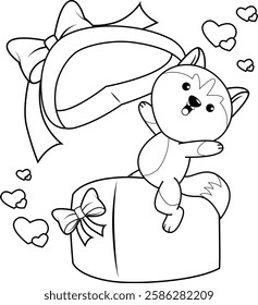 Valentine Day Coloring Page with cute husky