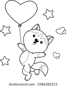 Valentine Day Coloring Page with cute husky