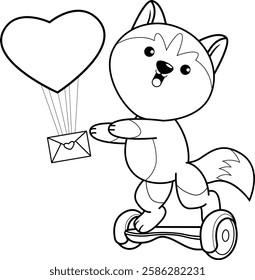 Valentine Day Coloring Page with cute husky