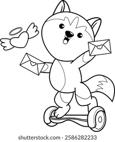 Valentine Day Coloring Page with cute husky