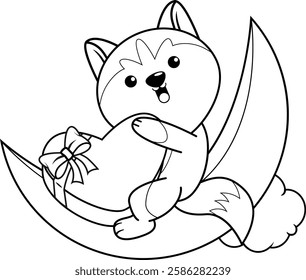 Valentine Day Coloring Page with cute husky