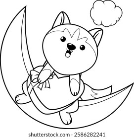 Valentine Day Coloring Page with cute husky