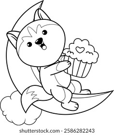 Valentine Day Coloring Page with cute husky