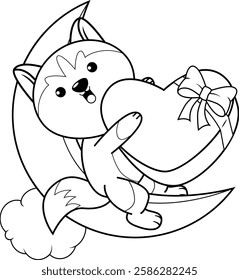 Valentine Day Coloring Page with cute husky