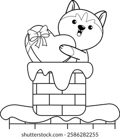 Valentine Day Coloring Page with cute husky