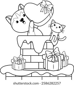 Valentine Day Coloring Page with cute husky