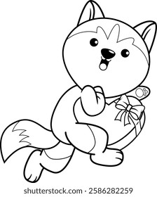 Valentine Day Coloring Page with cute husky