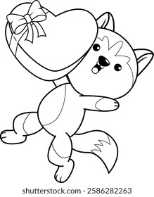 Valentine Day Coloring Page with cute husky