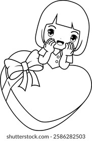 Valentine Day Coloring Page with cute girl