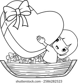 Valentine Day Coloring Page with cute girl