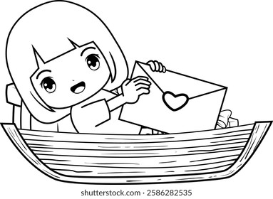 Valentine Day Coloring Page with cute girl