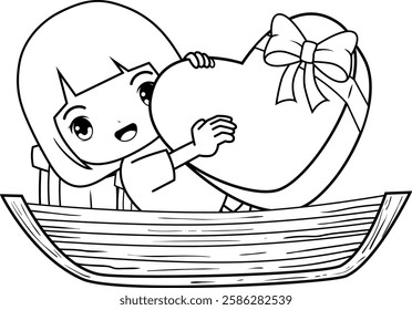 Valentine Day Coloring Page with cute girl