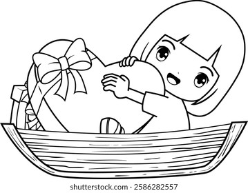 Valentine Day Coloring Page with cute girl