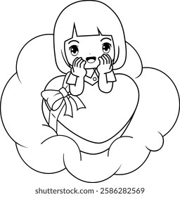Valentine Day Coloring Page with cute girl