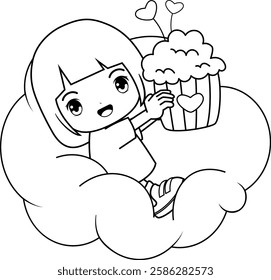 Valentine Day Coloring Page with cute girl
