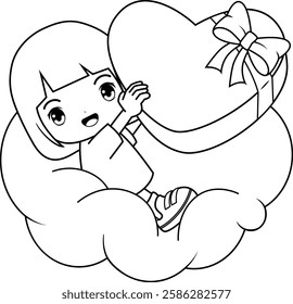 Valentine Day Coloring Page with cute girl