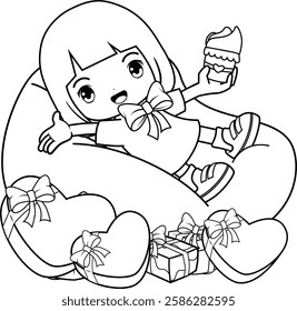 Valentine Day Coloring Page with cute girl