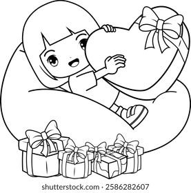 Valentine Day Coloring Page with cute girl