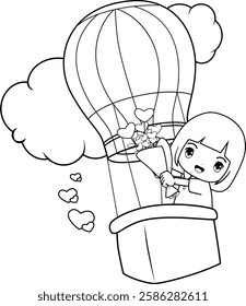 Valentine Day Coloring Page with cute girl